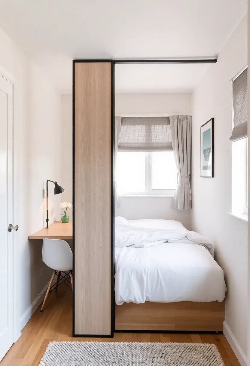 15 Minimal and Aesthetic Designs to Maximize Space in Tiny Bedrooms - 14. Use of Space Dividers for Privacy