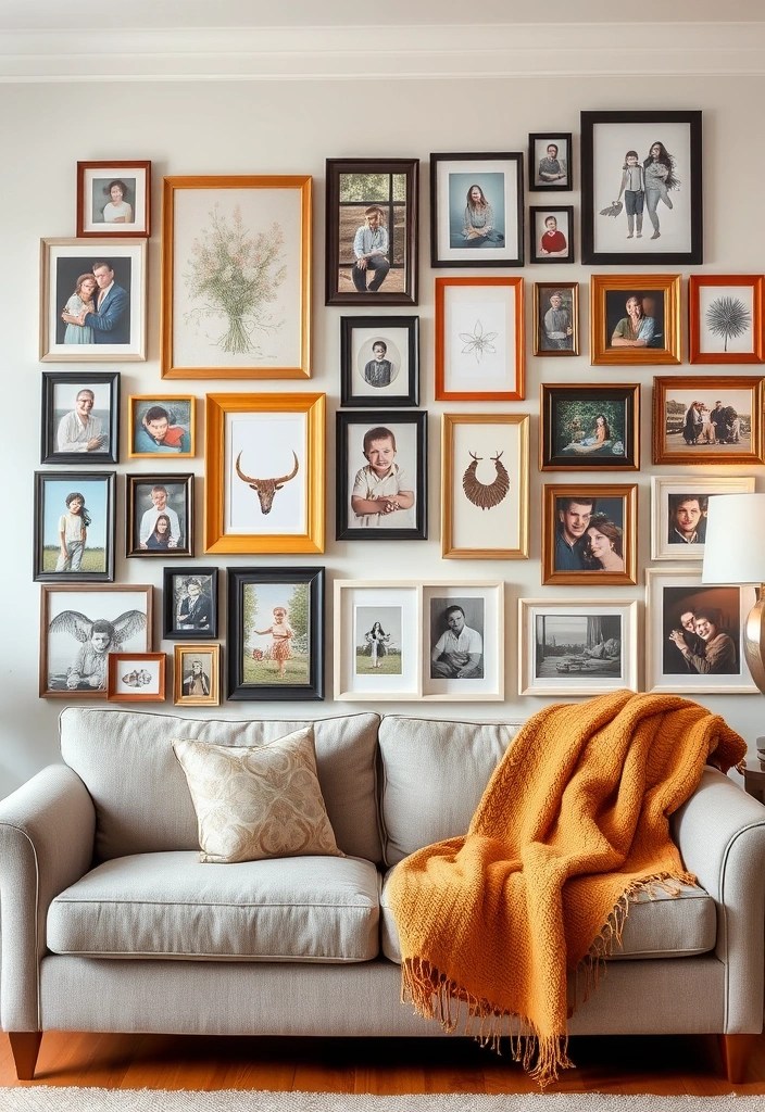 16 Wall Art Ideas That Will Compliment Your Sofa and Transform Your Living Room! - 1. Gallery Wall of Personal Memories