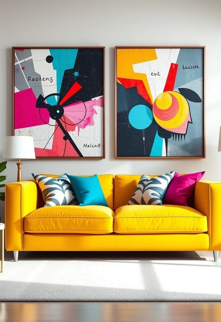 16 Wall Art Ideas That Will Compliment Your Sofa and Transform Your Living Room! - 11. Modern Art Prints