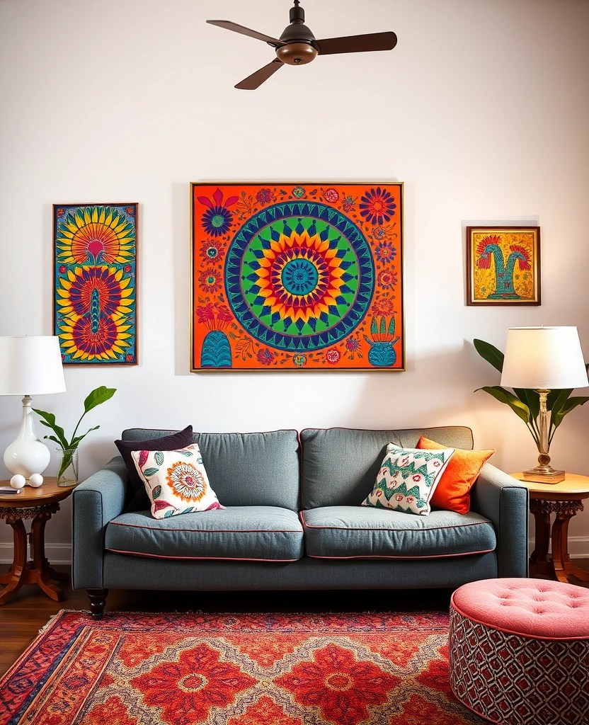 16 Wall Art Ideas That Will Compliment Your Sofa and Transform Your Living Room! - 16. Colorful Wall Decals