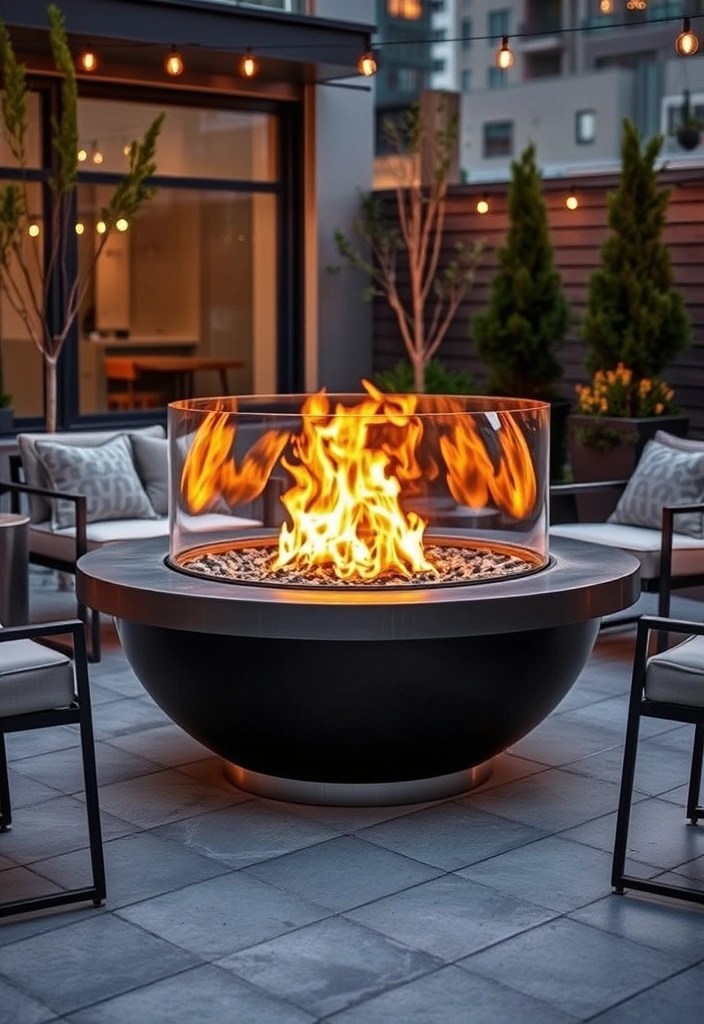 17 Enchanting Fire Pit Designs for Patios and Decks That Will Steal Your Heart! - 12. Fire Pit with Glass Wind Guard
