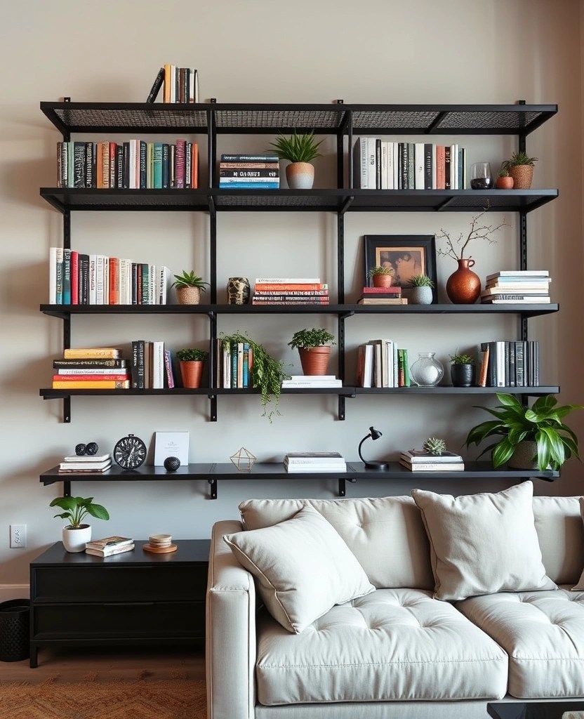 10 Industrial Chic Living Room Ideas That'll Make You Want to Redecorate Immediately! - 4. Open Shelving