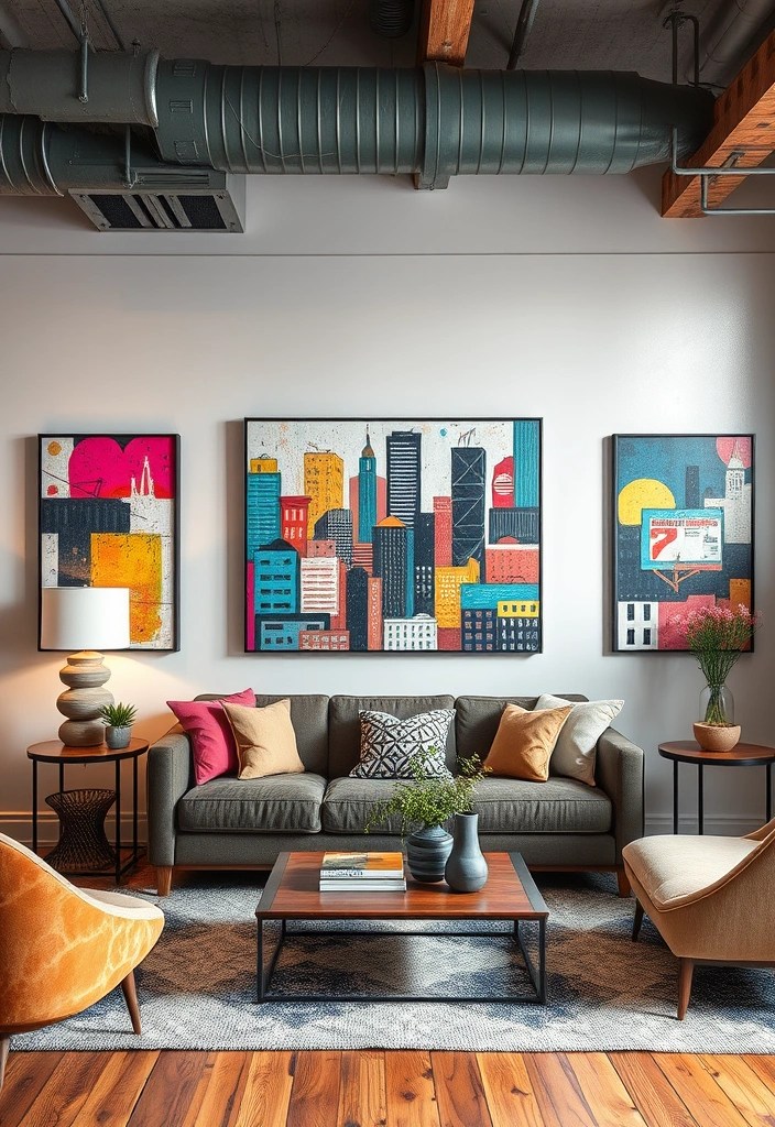 10 Industrial Chic Living Room Ideas That'll Make You Want to Redecorate Immediately! - 8. Urban Artwork