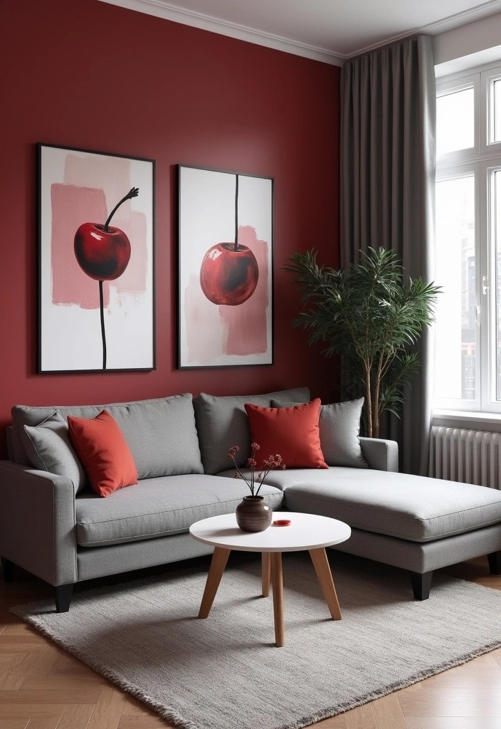 13 Stunning Cherry Color Schemes You Need in Your Life (Your Walls Will Thank You!) - 5. Cherry Accents With Grey Neutrals