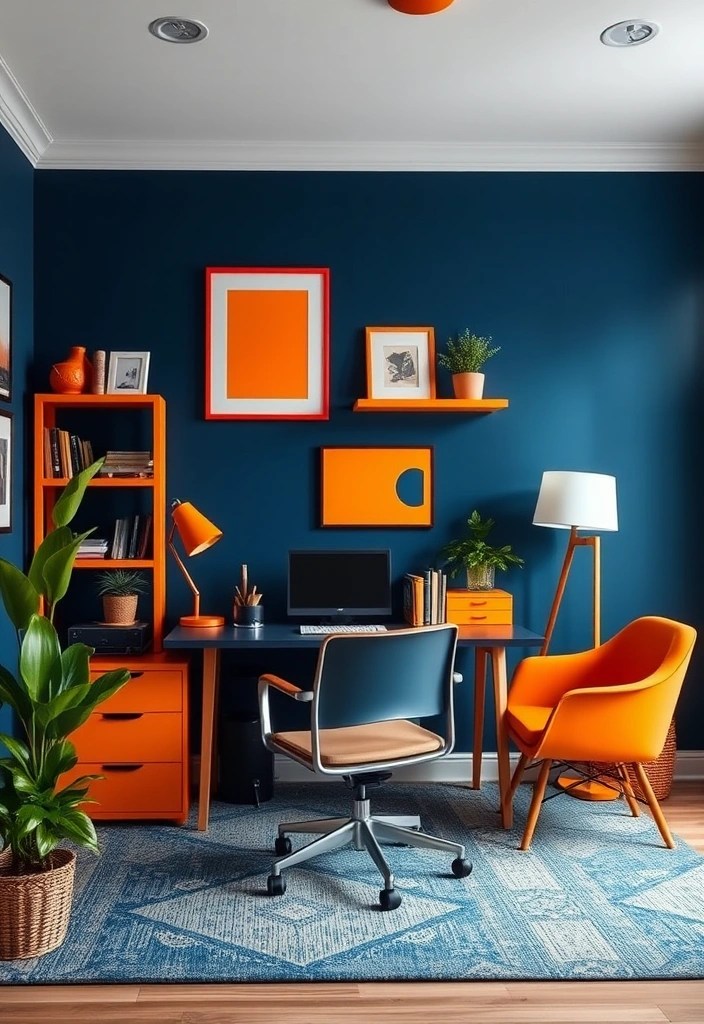 14 Seasonal Color Palettes That Will Make Your Home Pop Like Never Before (#7 Will Wow You!) - 10. Bold Contrast: Navy Blue and Bright Orange