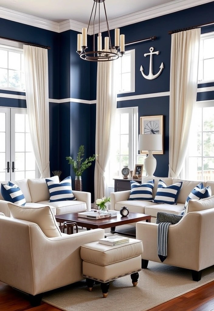 16 Coastal Color Schemes That Will Transform Your Home into a Serene Seaside Retreat! - 4. Nautical Neutrals: Navy and Cream