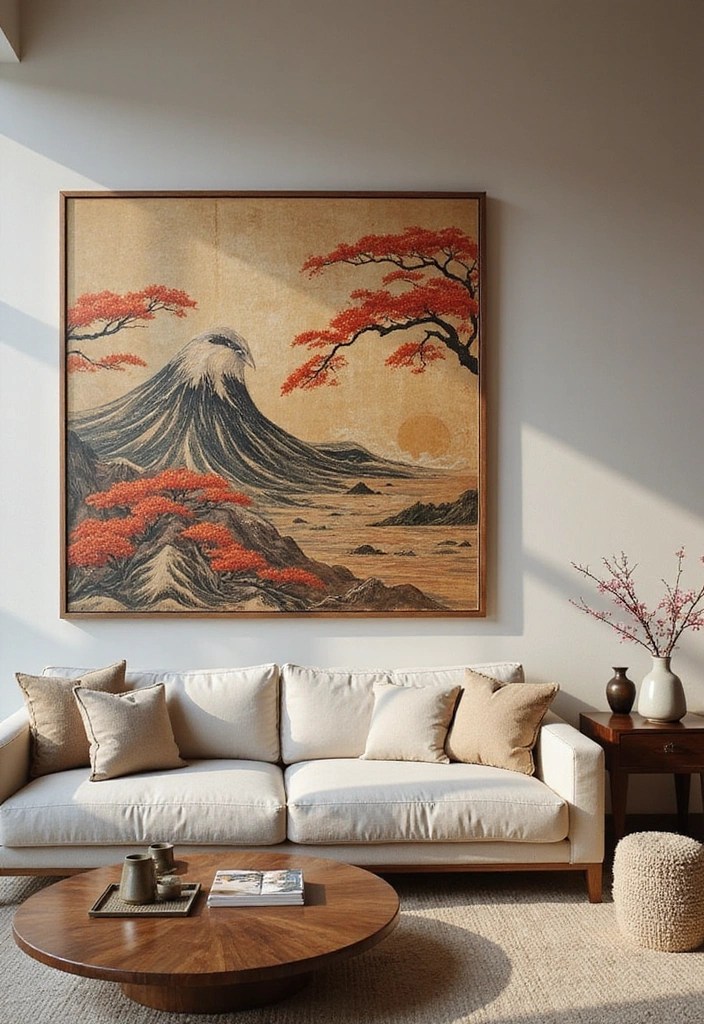 15 Stunning Japandi Living Room Designs That Will Inspire Your Next Makeover! - 7. Japanese-Inspired Art
